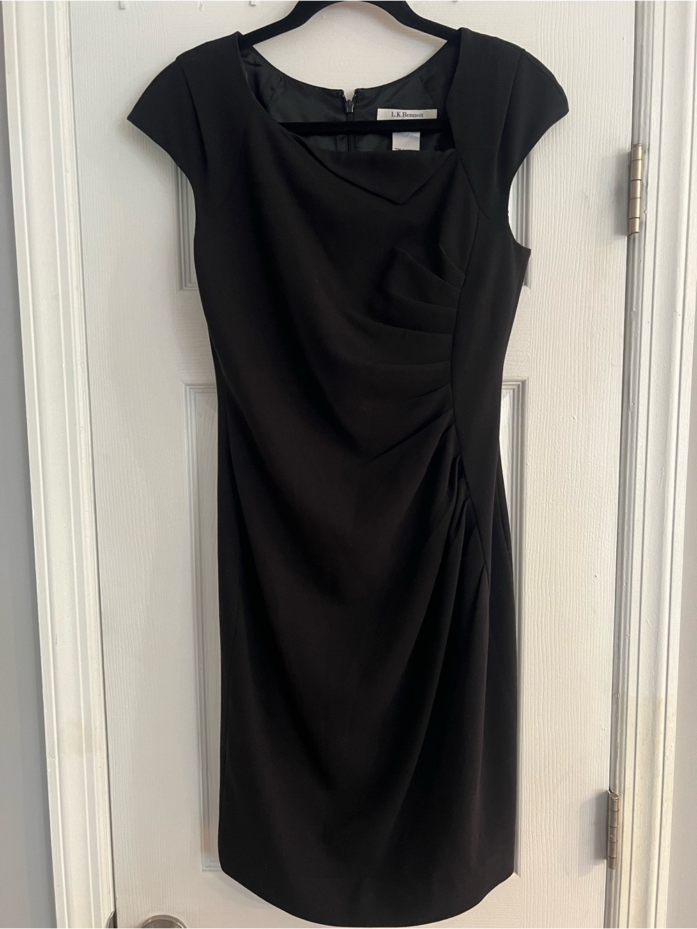LK Bennett Black Cap Sleeve Draped Sheath Dress